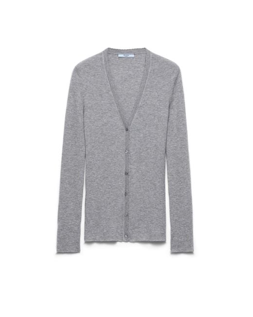 Prada Gray Ribbed Cashmere Cardigan