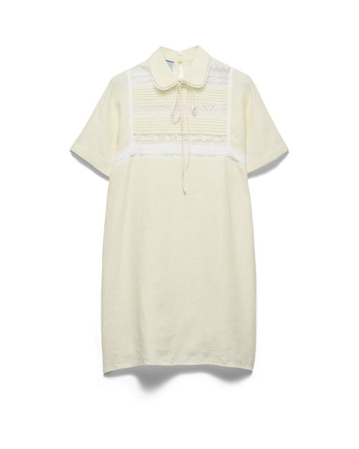 Prada White Embroidered Linen Mini-Dress