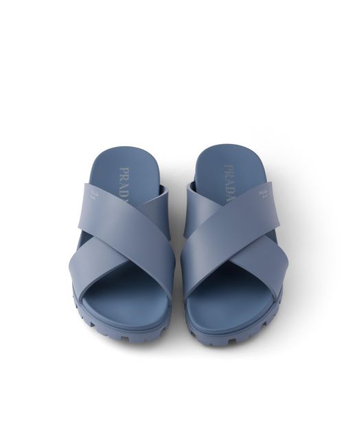 Prada Blue Crisscross Rubber Slides for men