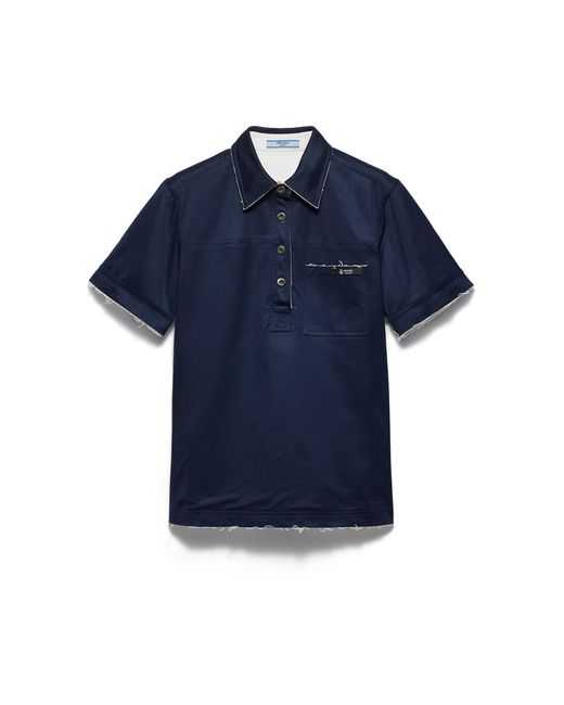 Prada Blue Lisle Cotton Polo Shirt