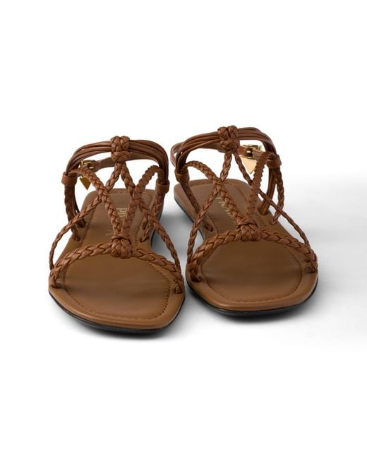 Prada Brown Flat Leather Sandals