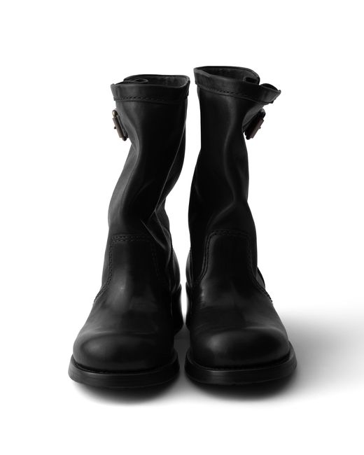 Prada Black Leather Mid-Calf Boots