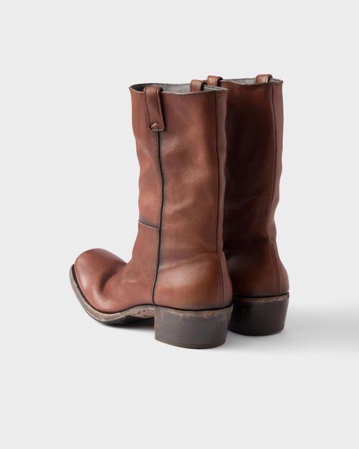 Prada Stiefel Aus Antik-Leder in Brown für Herren