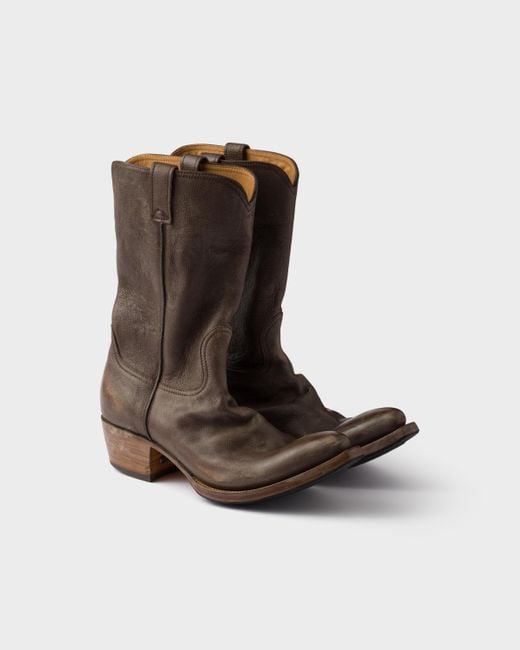 Prada Stiefel Aus Leder in Brown für Herren