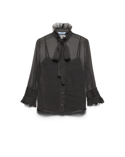 Prada Black Polka-Dot Silk Chiffon Shirt