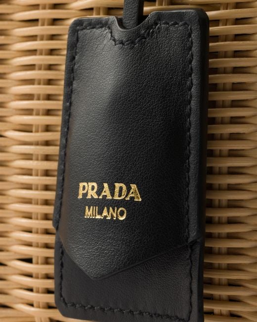 Prada Multicolor Medium Wicker And Canvas Tote Bag