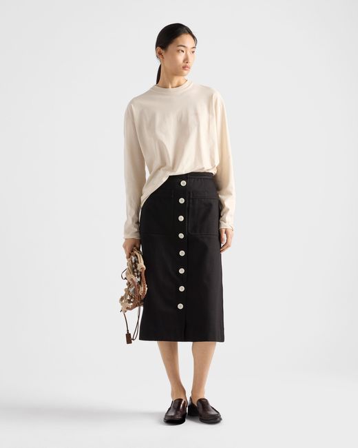 Prada Natural Long-Sleeved Cotton Jersey T-Shirt