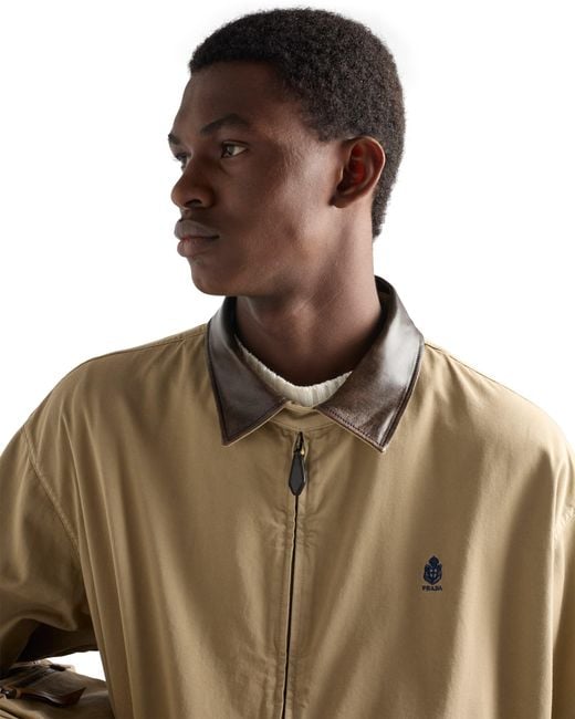 Prada Natural Cotton Jacket With Leather Details for men