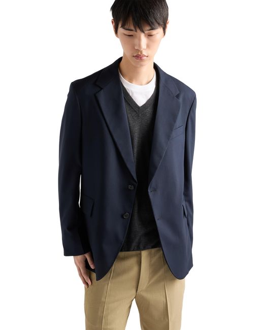 Prada Blue Single-Breasted Cashmere Jacket for men