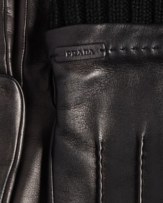 Prada Black Leather Gloves, Size 10 for men