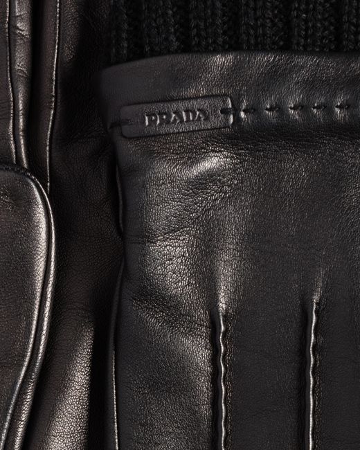 Prada Black Leather Gloves, Size 10 for men