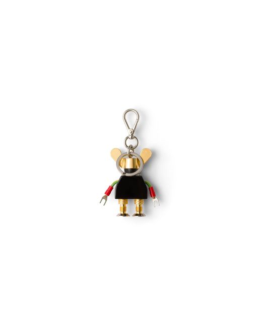 Prada White Robot Metal And Saffiano Leather Keychain Charm