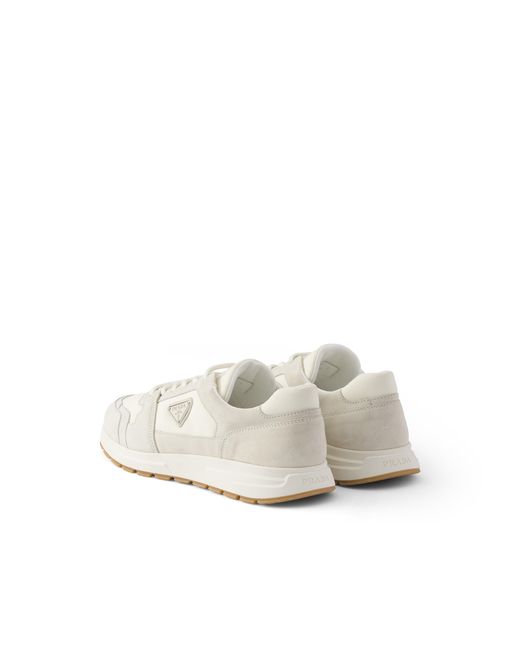 Prada White Prax Suede And Re-Nylon Sneakers, Cream for men