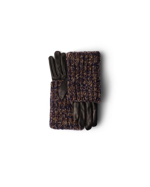 Prada Black Nappa Leather And Mélange Knit Gloves Size 6,5