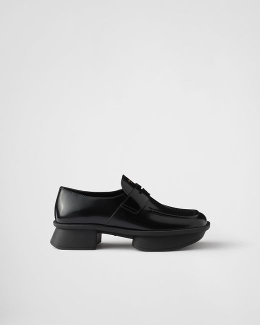 Prada Black Equal Loafer Aus Gebürstetem Leder