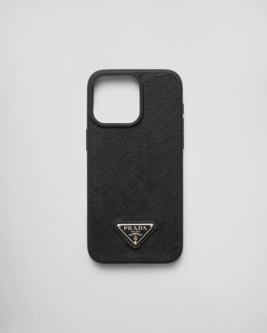 Prada Black Saffiano Leather Cover For Iphone 15 Pro Max for men