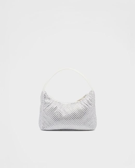 Mini Sac Re-Edition En Satin À Cristaux Prada en coloris White