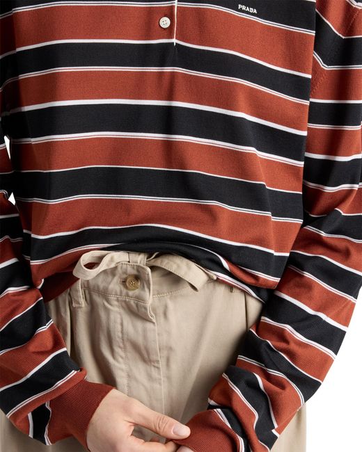 Prada Red Striped Silk Polo Shirt