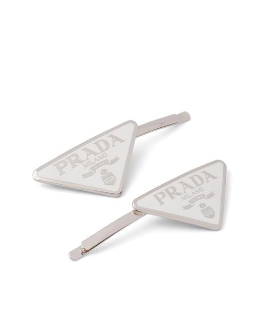 Pinces À Cheveux En Métal Prada en coloris White