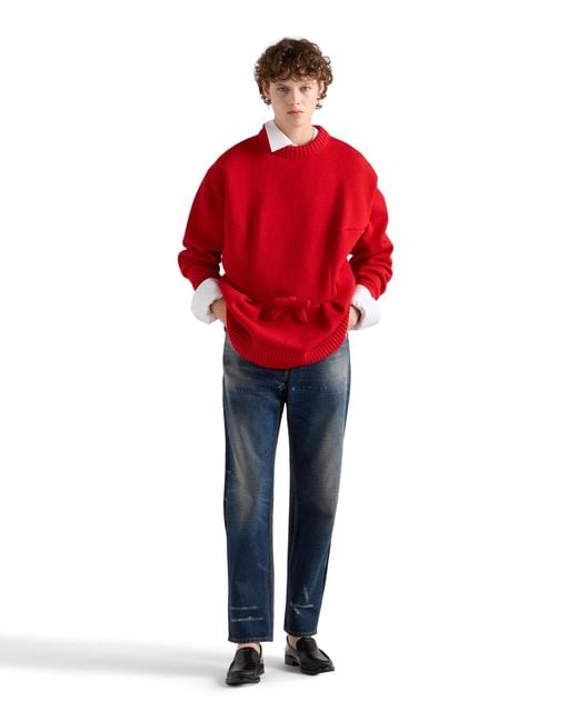 Prada Red Wool Cardigan With Bow