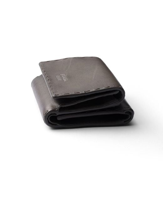 Prada White Small Antiqued Leather Wallet for men