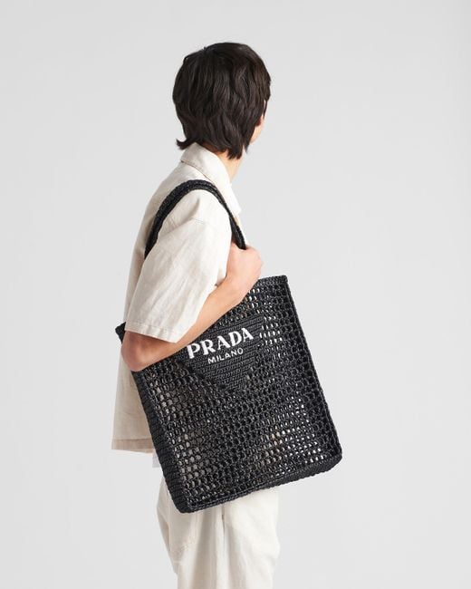 Prada Black Crochet Tote Bag With Logo for men