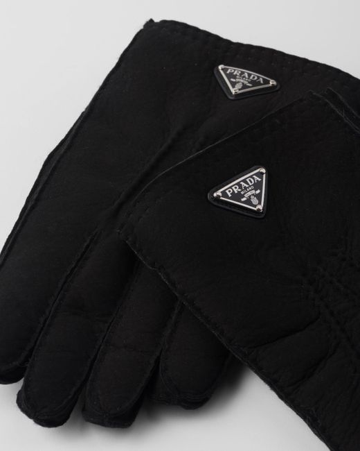 Prada Black Suede Sheepskin Gloves for men