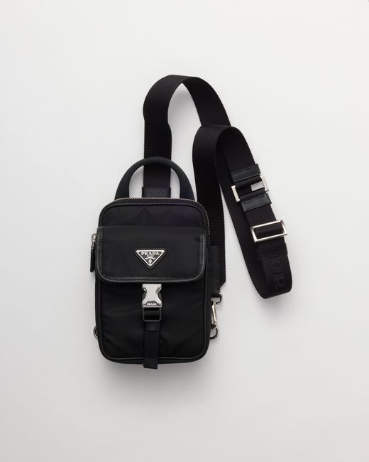 Prada Black Re-Nylon And Saffiano Leather Smartphone Case for men
