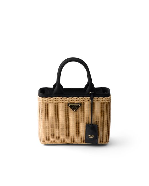 Prada Multicolor Medium Wicker And Canvas Tote Bag