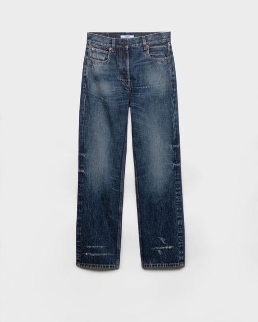 Prada Blue Straight-Leg Washed Denim Jeans