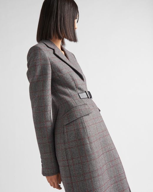 Prada Gray Galles Wool Coat With Leather Belt