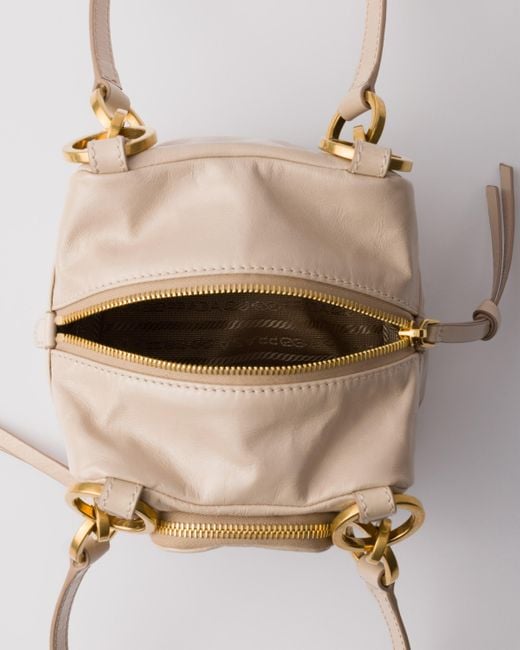 Prada Dangle Leather Top-Handle Mini-Bag in Natural | Lyst