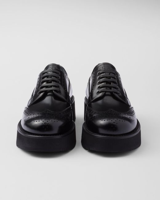Prada Black Derby-Schuhe Aus Gebürstetem Leder