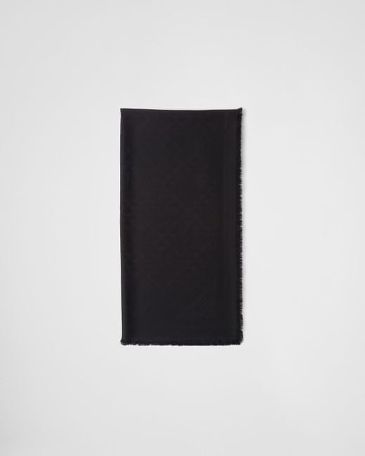 Prada Black Symbole-Jacquard-Schal Aus Seide Und Wolle