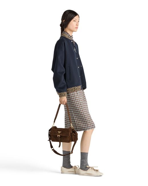 Prada Brown Explore Medium Suede Shoulder Bag