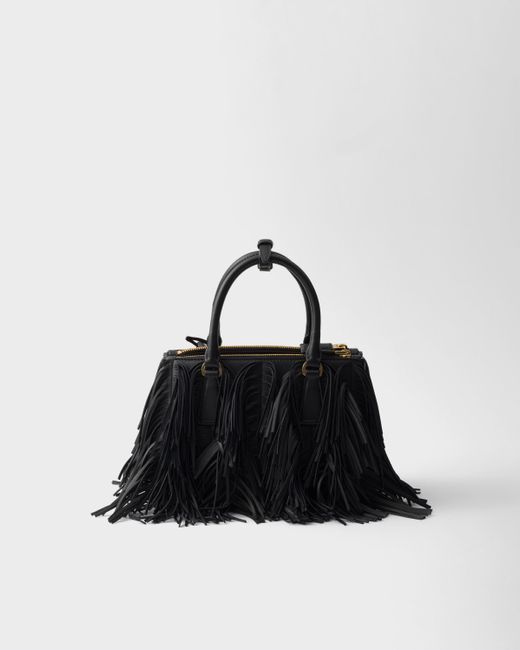 Prada Black Kleine Galleria Tasche Aus Leder Mit Fransen
