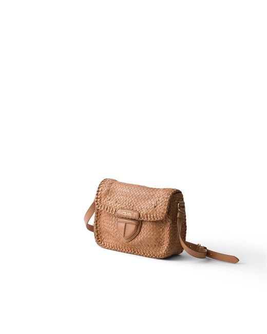 Prada Brown Woven Leather Mini Shoulder Bag