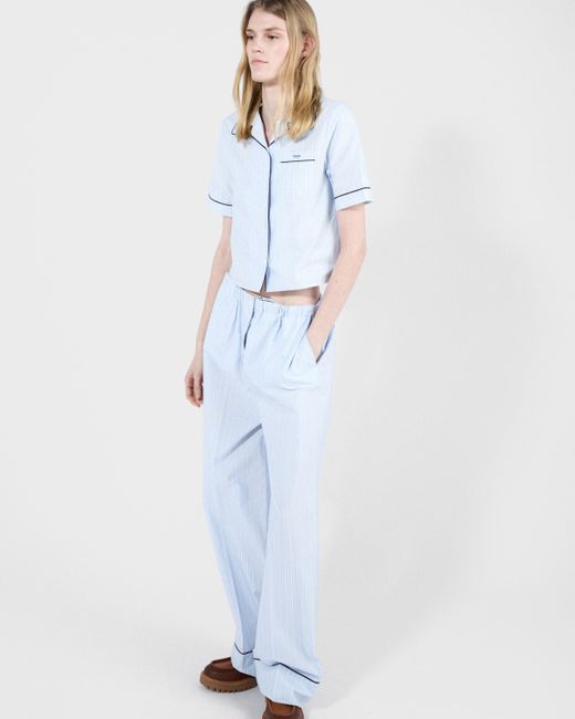 Prada White Striped Chambray Trousers