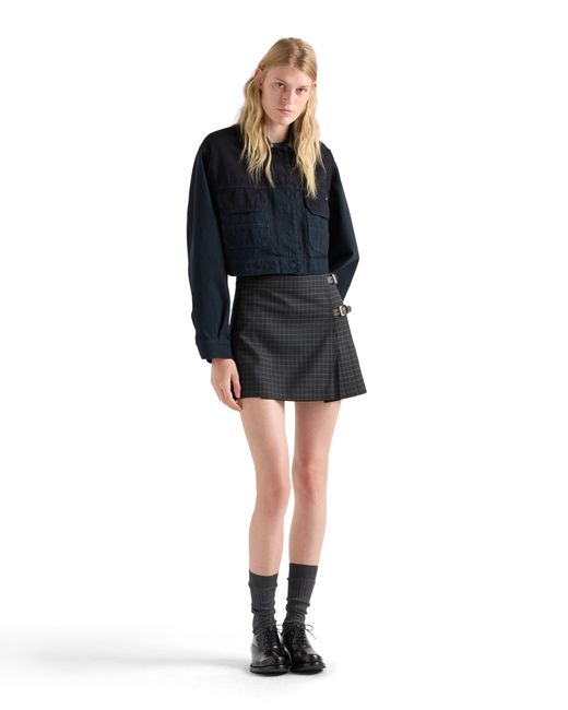 Prada Black Checked Wool Miniskirt