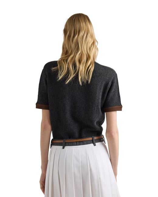 Prada Black Cashmere Crew-Neck Sweater, Anthracite/Tobacco