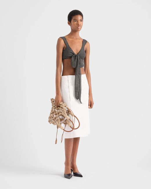 Prada Black Bralette-Top Aus Seiden-Chiffon Mit Punktmuster