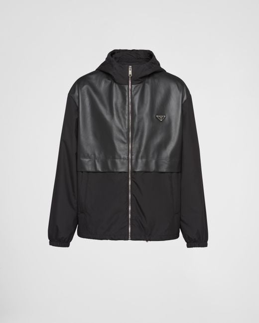 Prada Black Silk And Leather Blouson Jacket for men