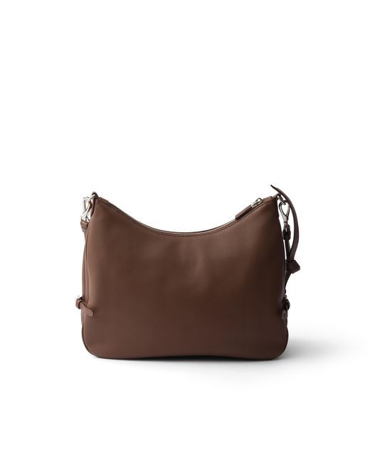 Prada Brown Fold Large Leather Shoulder Bag