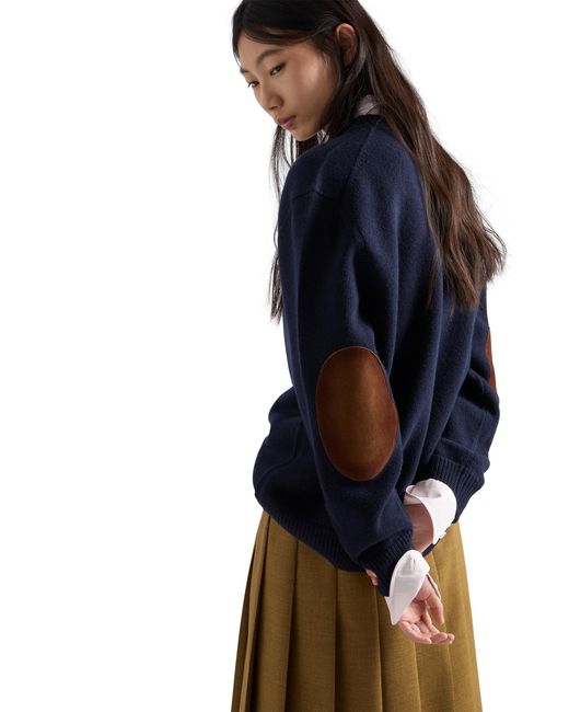 Prada Blue Wool And Suede Sweater