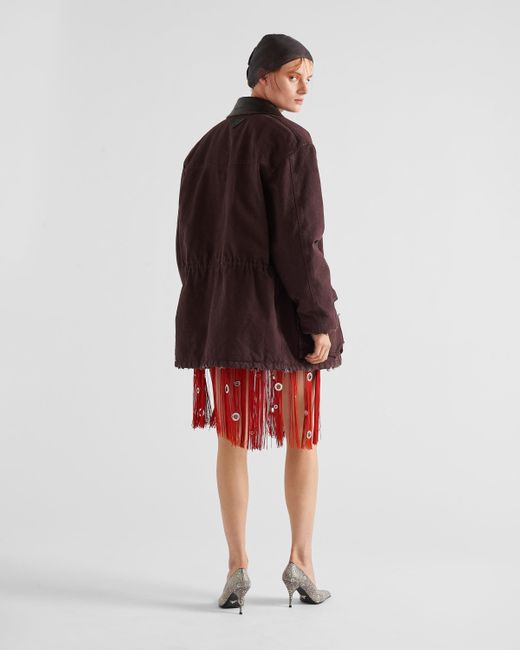 Prada Red Midi-Skirt With Fringe And Grommet Embellishment