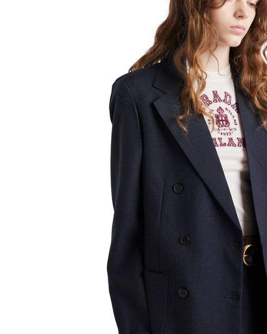 Prada Blue Double-Breasted Kid Mohair Jacket