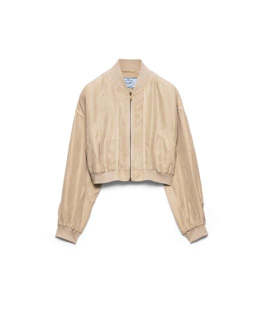 Prada Natural Cropped Old Silk Bomber Jacket