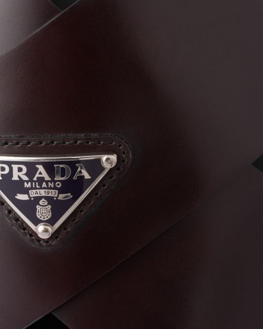Prada Brown Brushed Leather Crisscross Slides for men