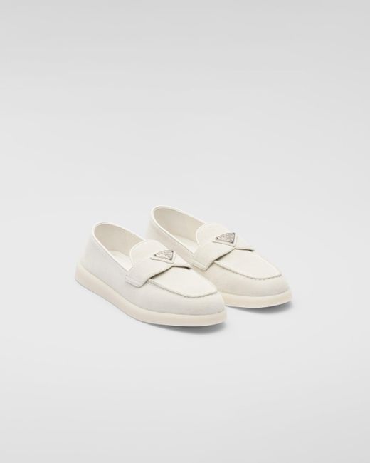 Prada White Suede Leather Loafers