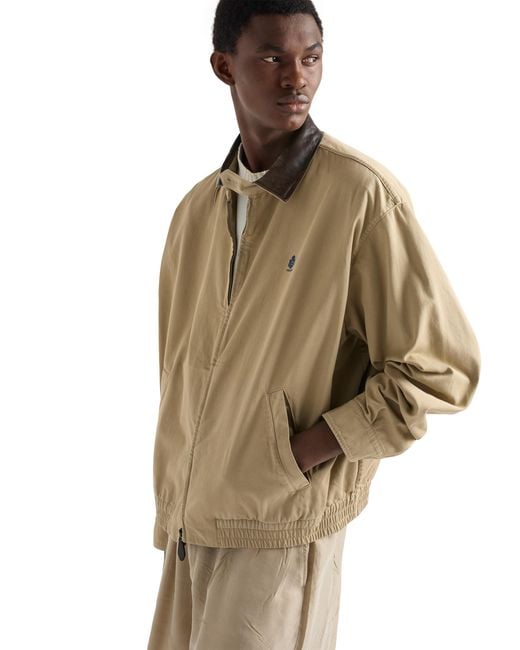 Prada Natural Cotton Jacket With Leather Details for men